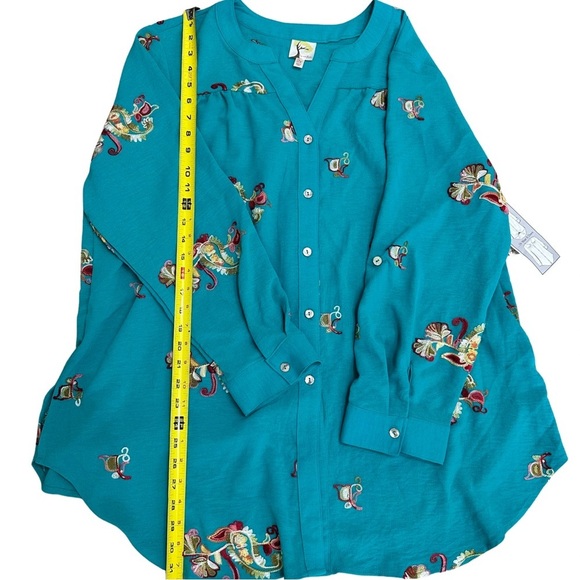 Anthropologie Fig Flower Turquoise Embroidered Top SZ 3X Peasant Button Up NWT - Picture 9 of 11